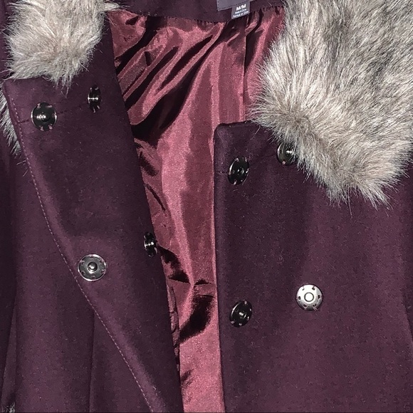 XXI Forever 21 Dark Purple and Faux Around Neckline & Cuffs Wool Jacket Sz M - Picture 4 of 9
